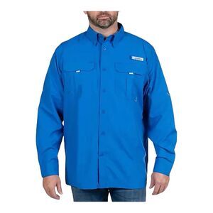 Columbia PFG Men's Shirt‎ Button Down Roll Tab Sleeve Blue Fishing Size XXL